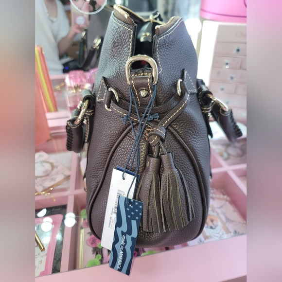 Dooney & Bourke Tasseled Satchel Tmoro Brown ALL WEATHER RUGGED LEATHER SOLD OUT - Picture 5 of 12